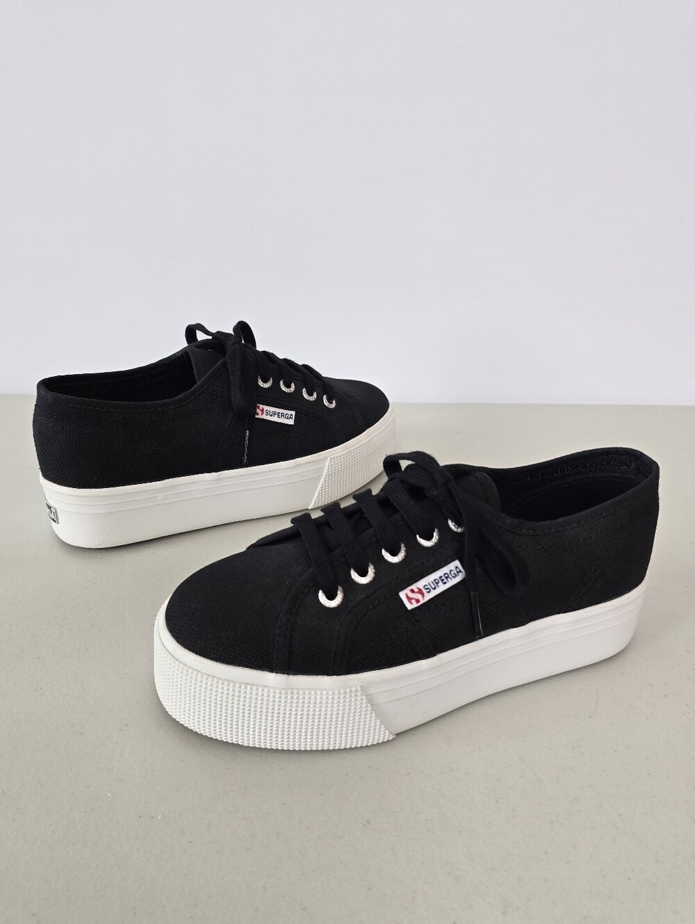 Superga 2790 Platform Sneakers Black Canvas Women's EU 36 US Size 6